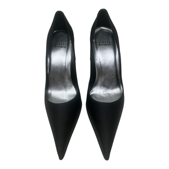 Stuart Weitzman Black Satin Crystal Embellished Heels Pointed Toe Pumps Size 8.5 - Picture 6 of 14